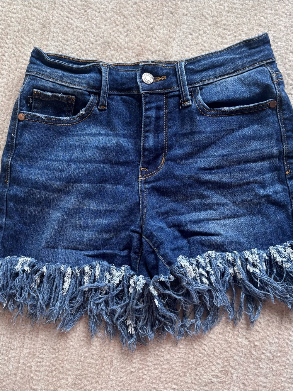 Judy Blue Dark Blue Frayed Hem Denim Shorts